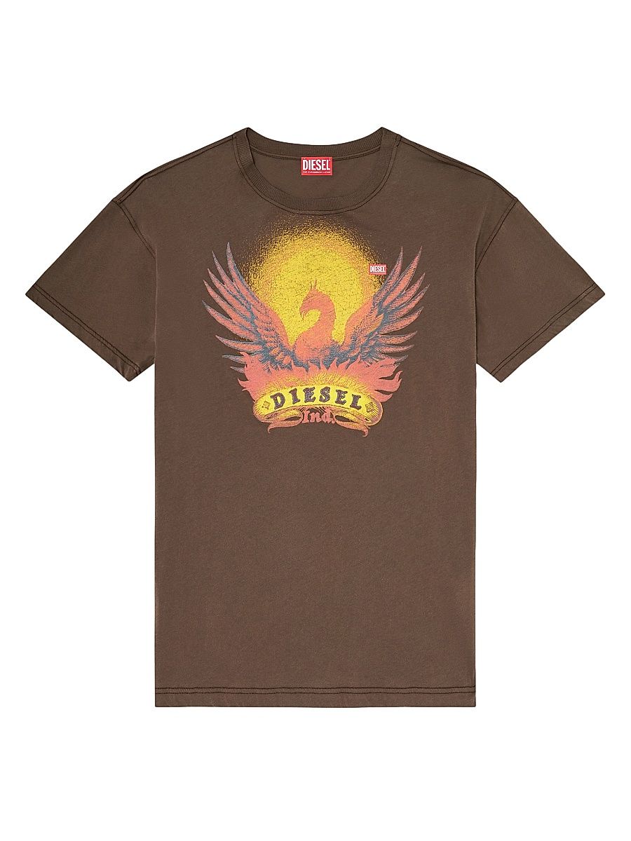 Men's Logo Graphic Phoenix Cotton T-Shirt - Brown - Size Large