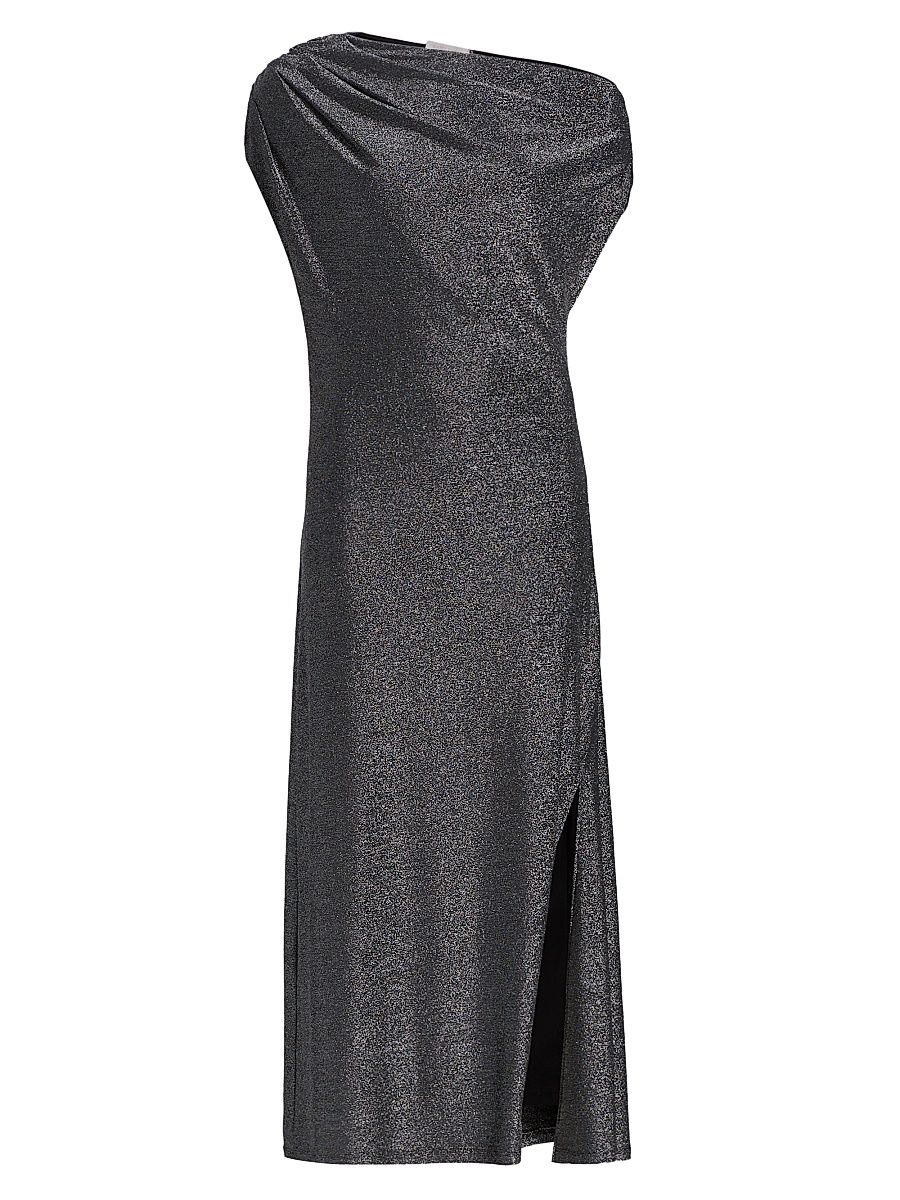 Women's Rocker Chet Shimmer One-Shoulder Midi-Dress - Silver Knit - Size XL