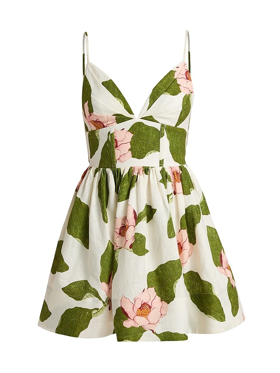 Women's Pero Floral Linen Minidress - Lotus Ivory - Size 8