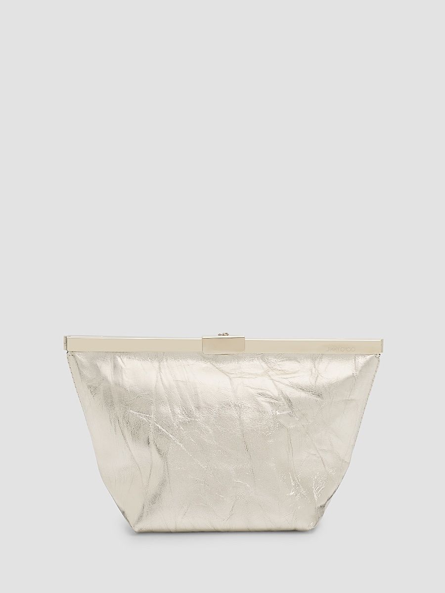 Women's Ganache Metallic Leather Clutch - Light Platinum Light Gold