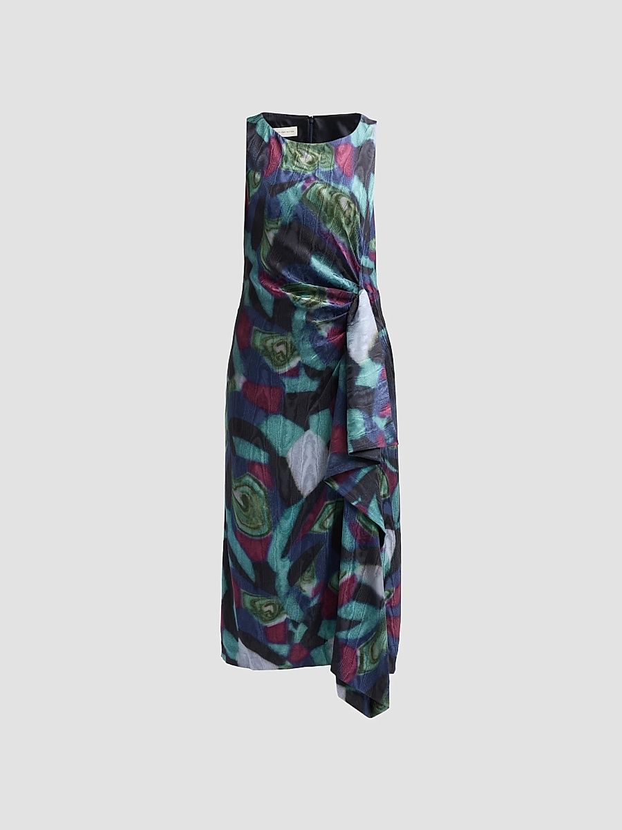 Women's Dropps Abstract-Print Sleeveless Midi Dress - Petrol - Size 4