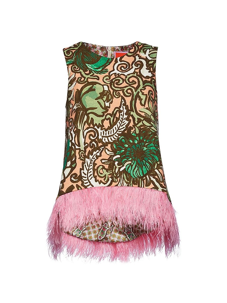 Women's La Scala Top with Feathers - Anemone Pink Olive - Size XS