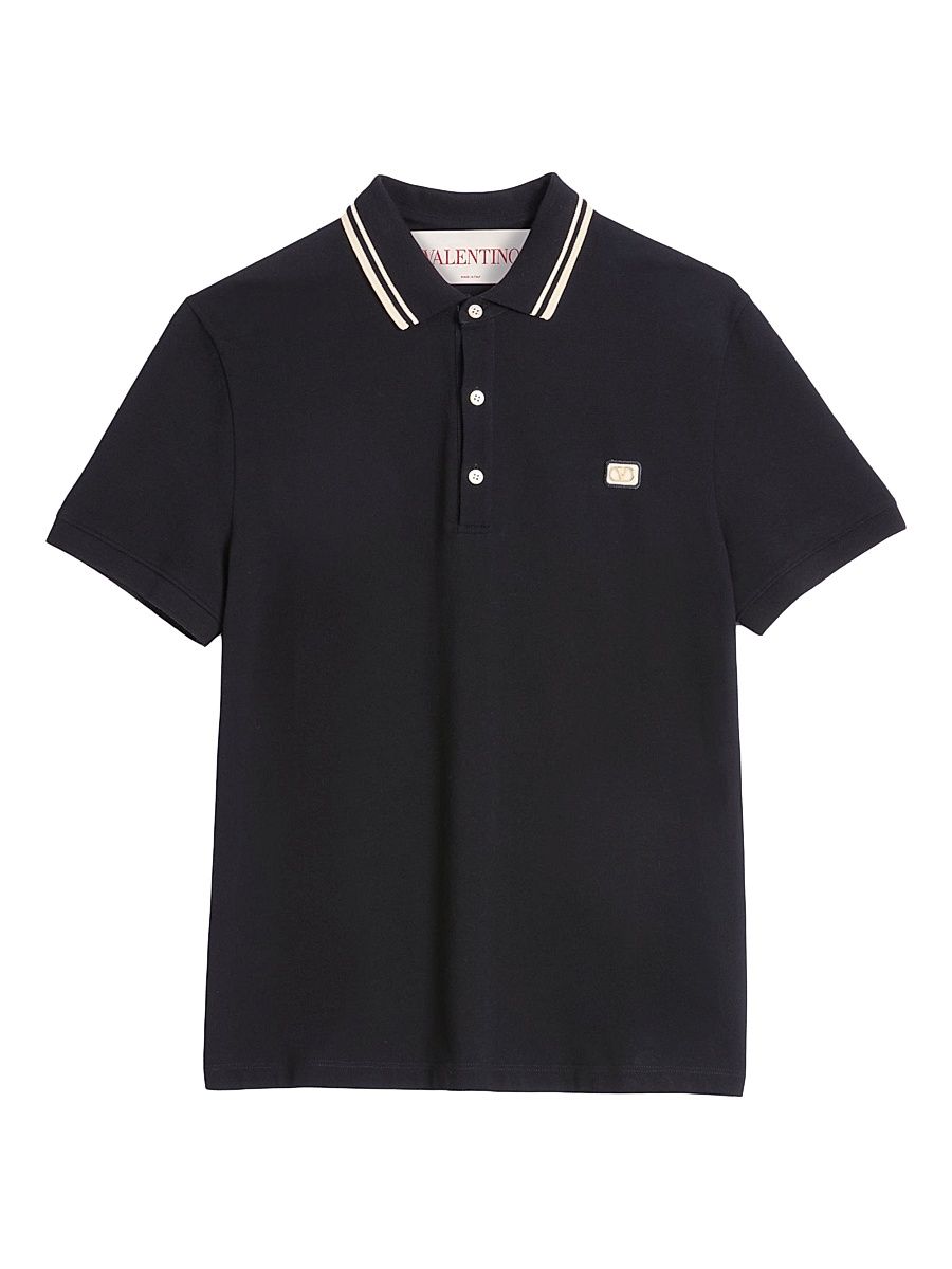Men's Cotton Piqué Polo Shirt with VLogo Patch - Black - Size XS