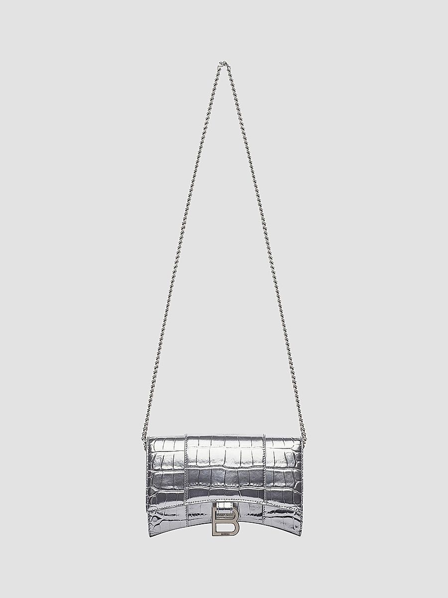Balenciaga Women's Metallic Hourglass Wallet on Chain - Silver