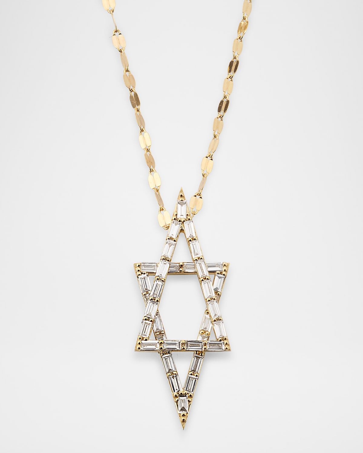 14K Gold Baguette Diamond Star of David Pendant Necklace