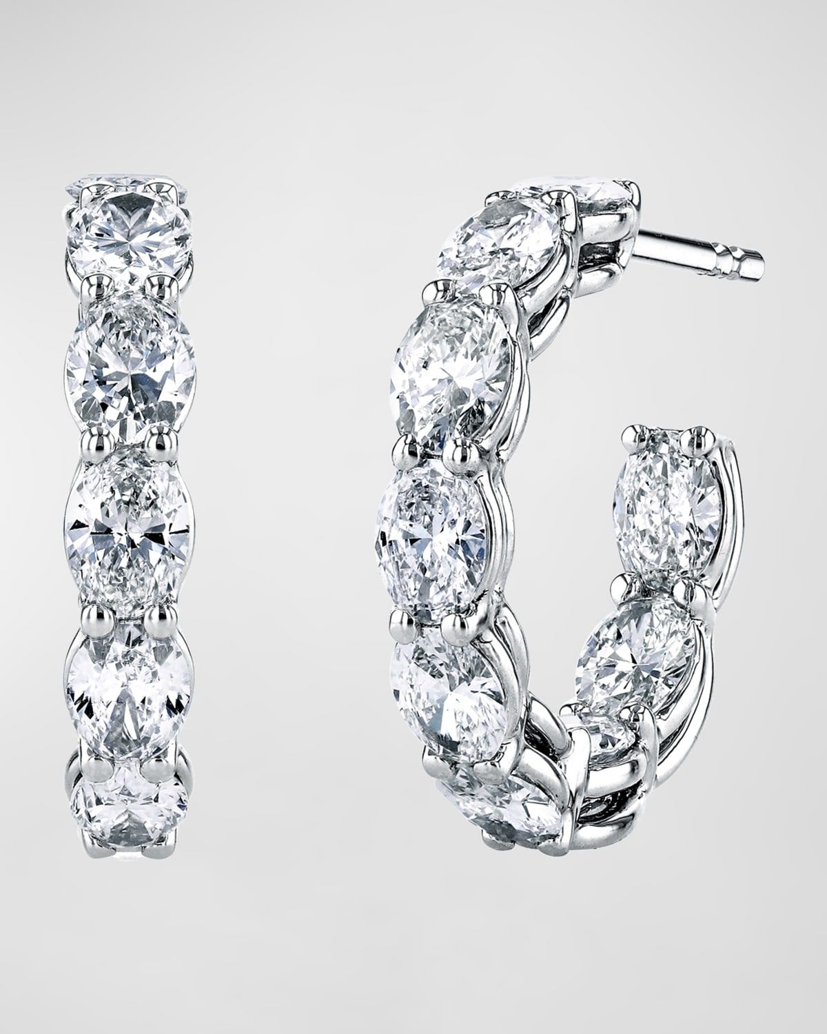 18K Gold North-South Oval-Cut Diamond Hoop Earrings, 6.6tcw/1"L
