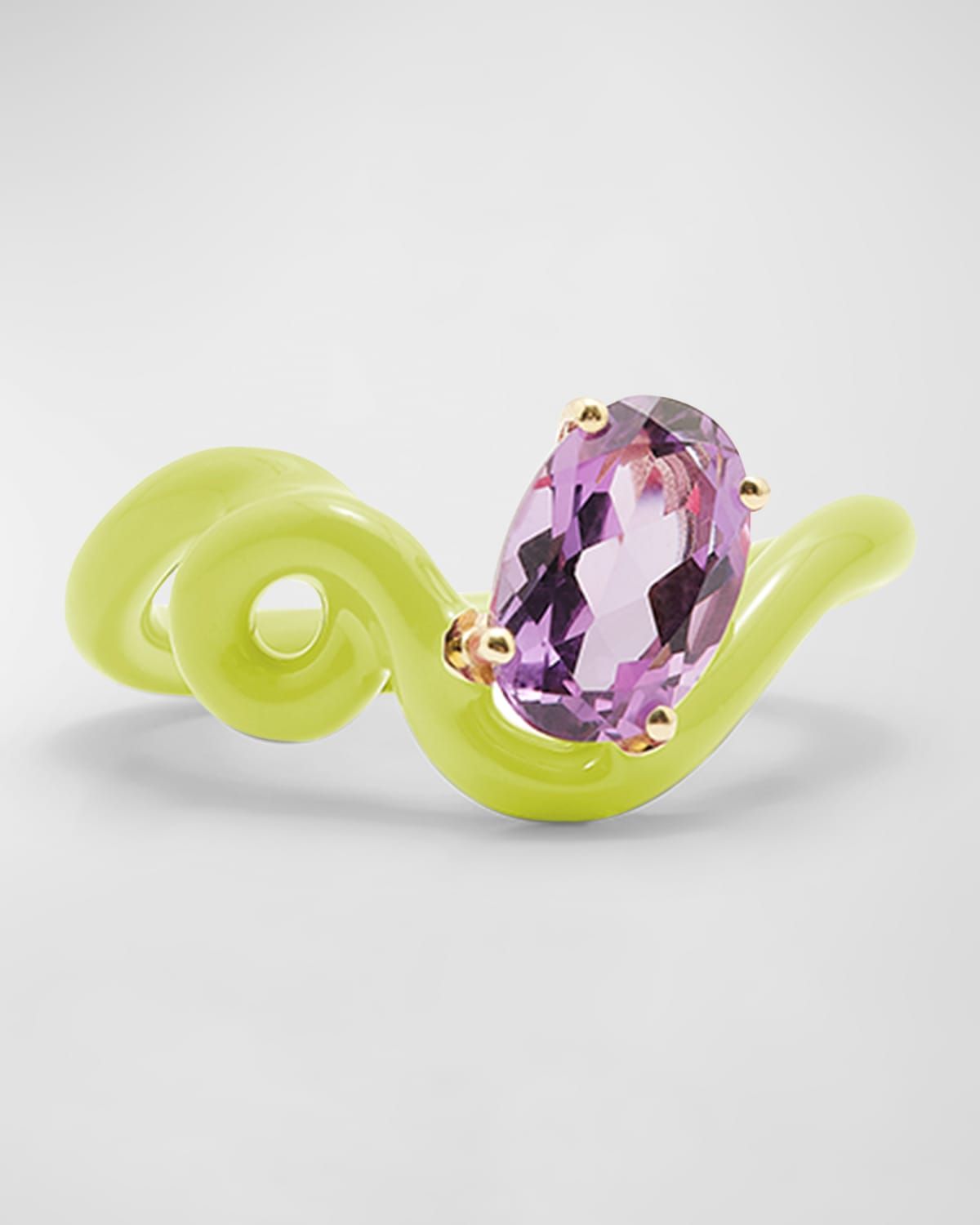 Green Enamel Amethyst Vine Ring