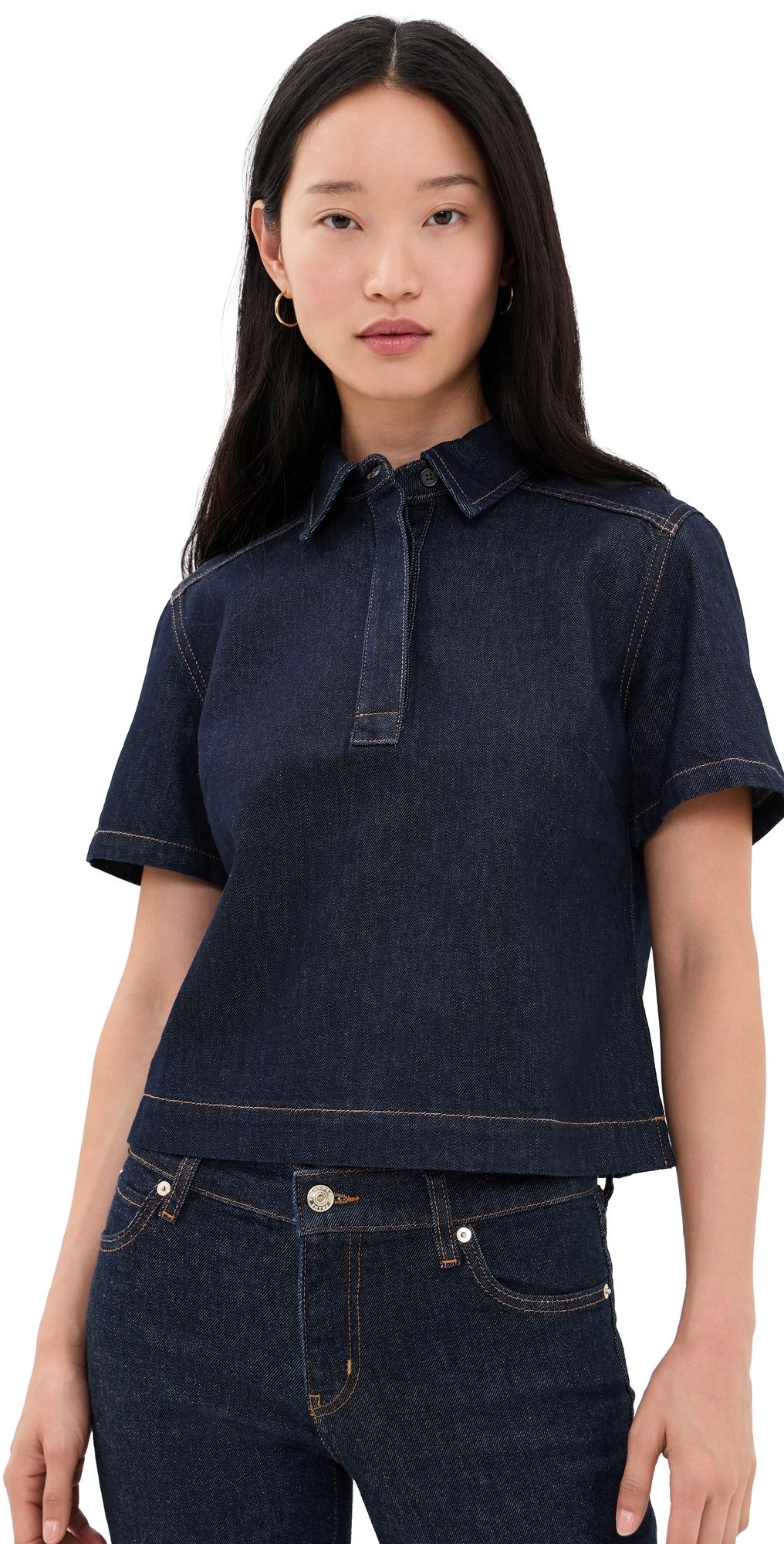 Madewell Denim Boxy Polo Shirt Rinse Wash XS