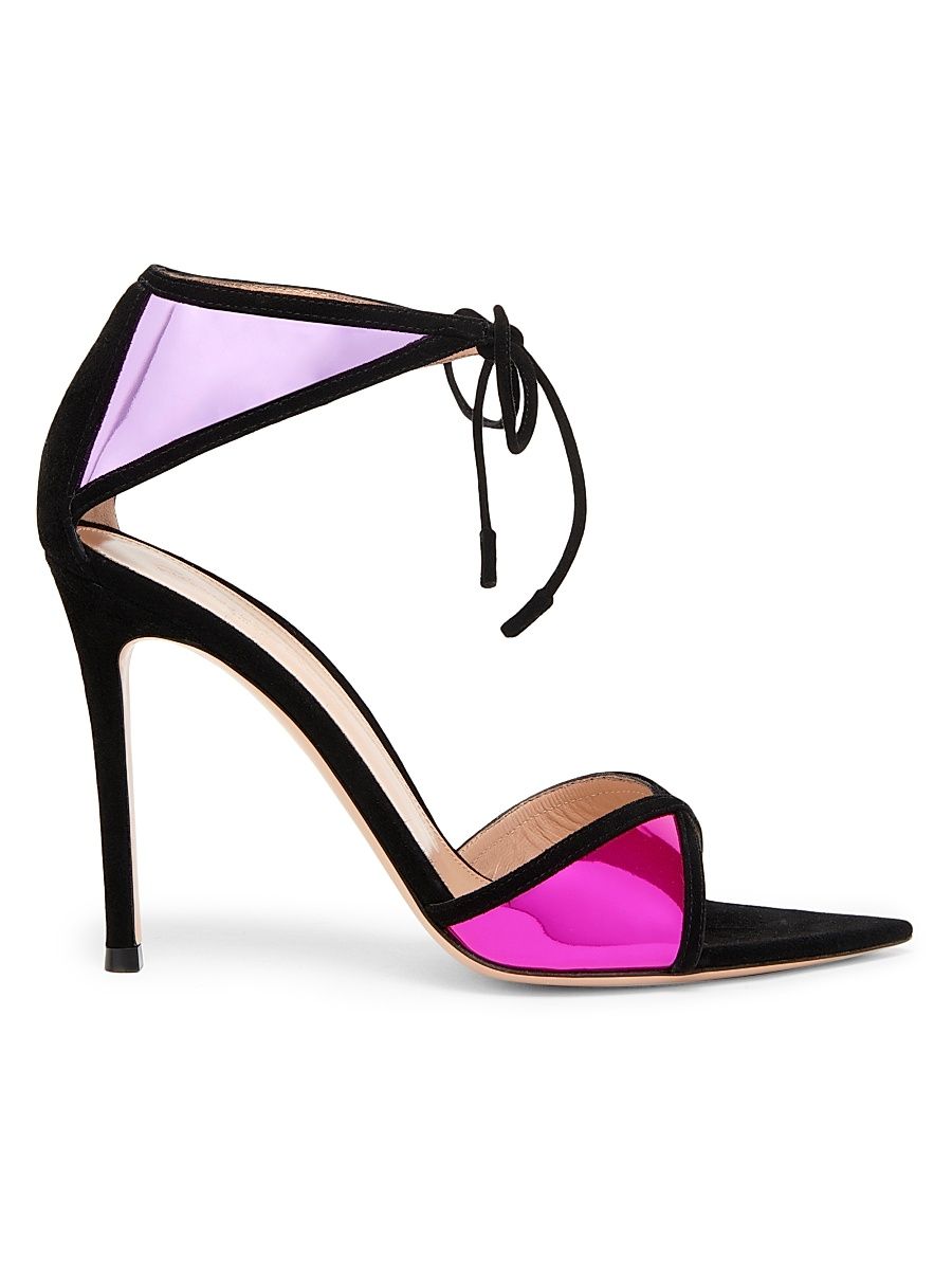 Women's Confetti 105MM Colorblocked Metallic Leather & Suede Sandals - Black Bloom Freesia - Size 11