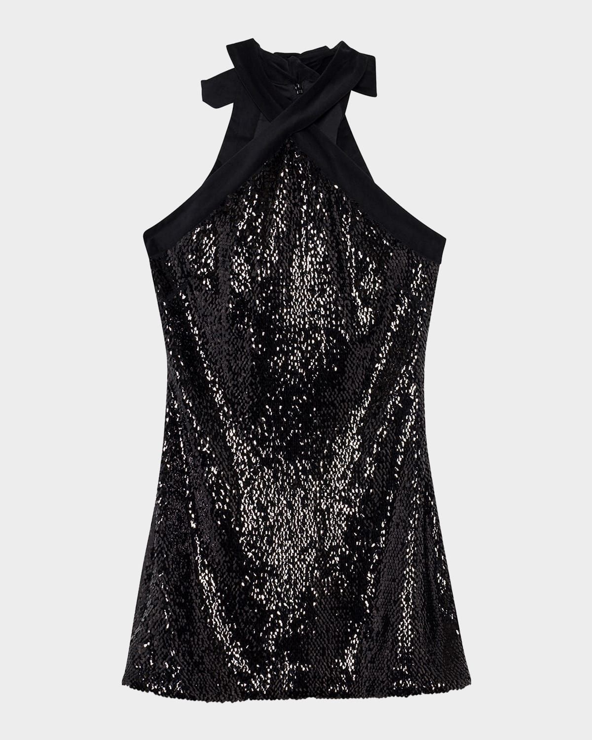 Isla Back Tie-Neck Sequined Halter Mini Dress