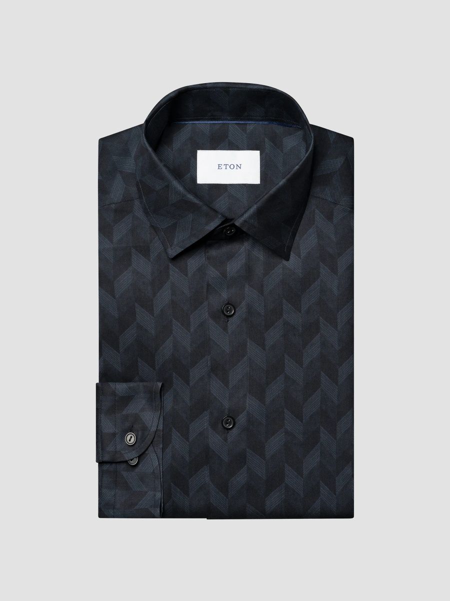Eton Men's Geo Print Shirt - Navy Blue - Size Small