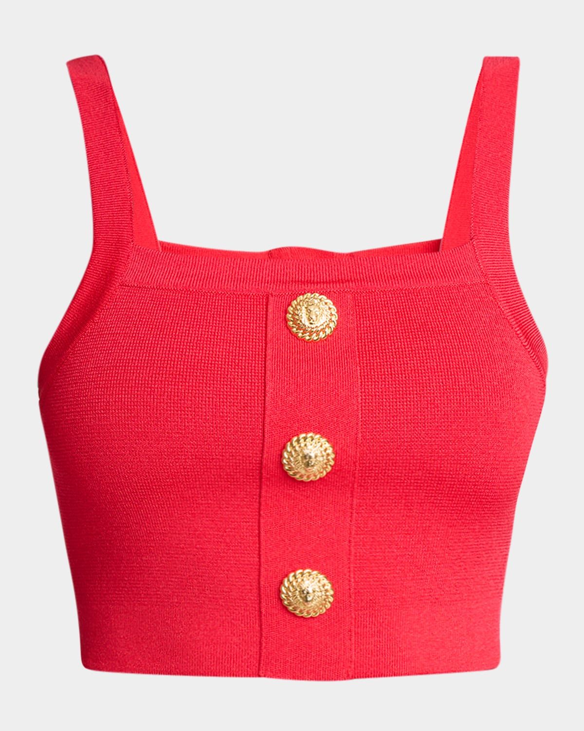 3-Button Compact Waffle Knit Crop Top