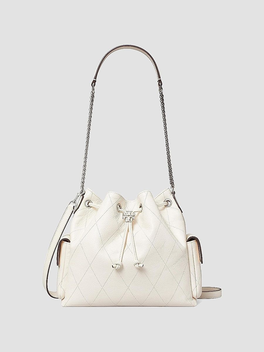 Tory Burch Women's Charlie Quilted Leather Drawstring Shoulder Bag - Light Cream