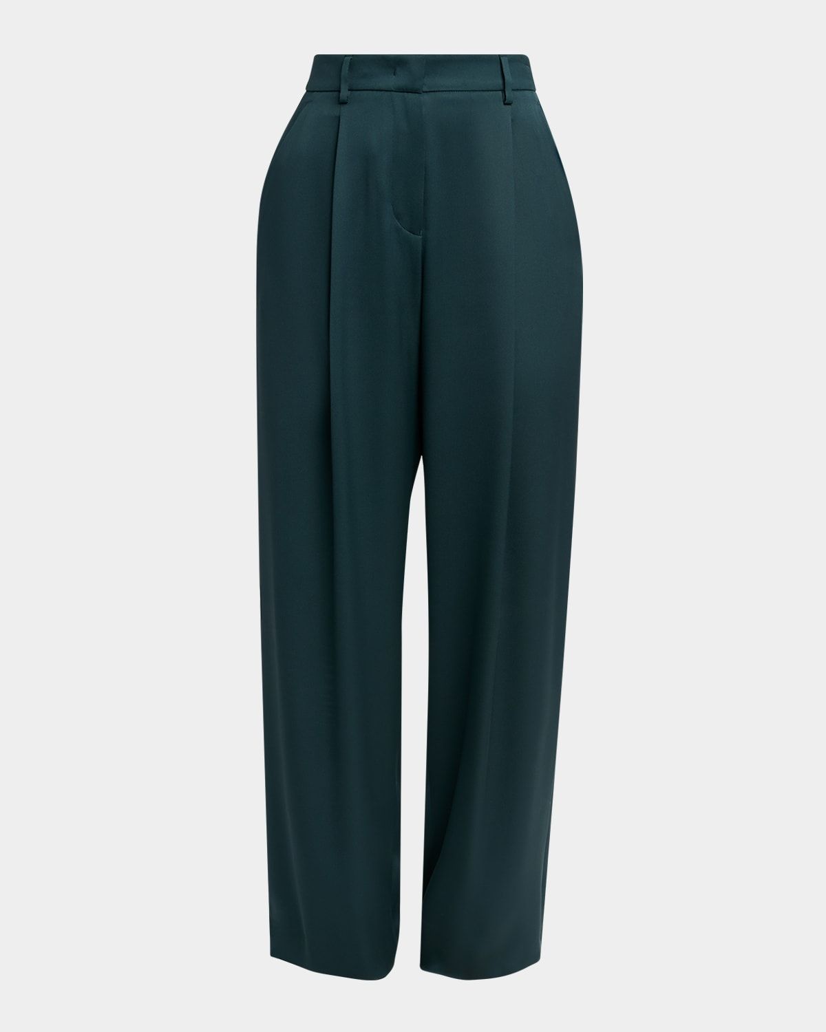 Pleated Silk Straight-Leg Trousers