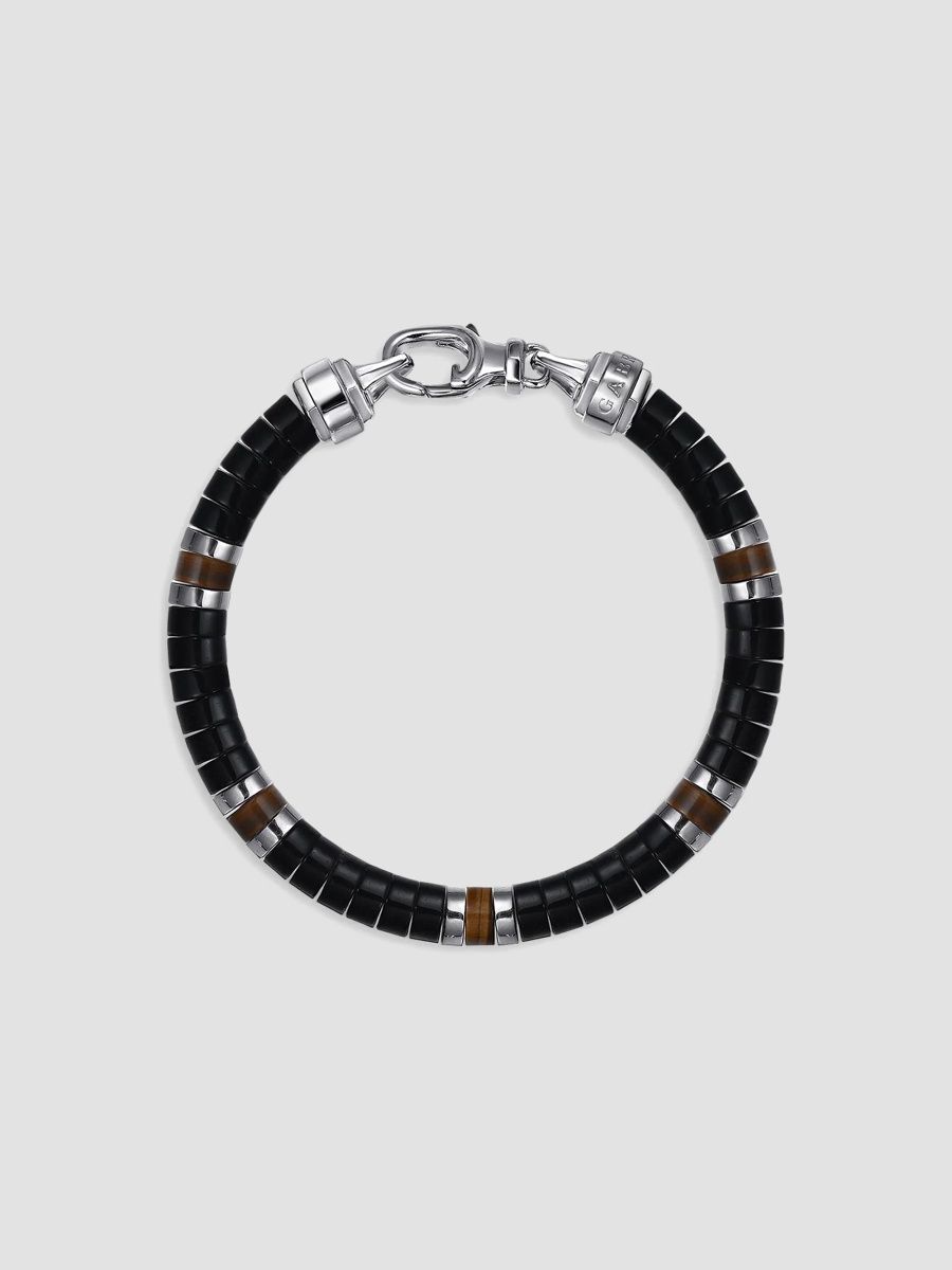 Gabriel & Co Men's Contemporary Sterling Silver, Onyx & Tiger's Eye Beaded Bracelet - Silver - Size 7.5