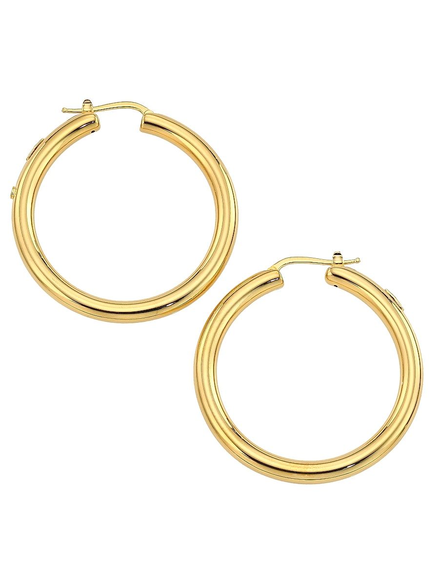 Women's 18K Yellow Gold Round Tubular Hoop Earrings, 40MM - Yellow Gold