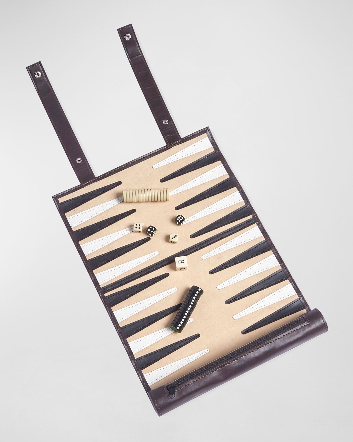 Roll-Up Backgammon Travel Game Set in Vegan Leather