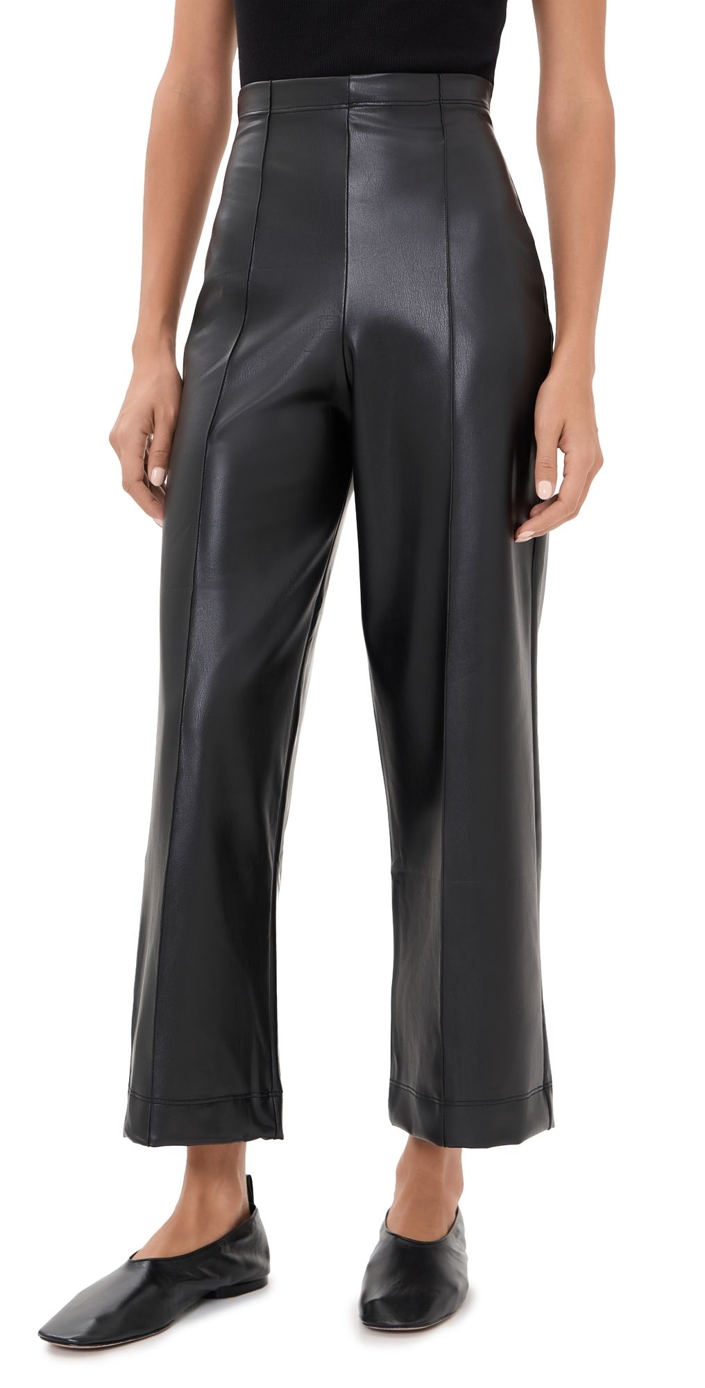 RIPLEY RADER Cropped Vegan Leather Straight Leg Pants Black S