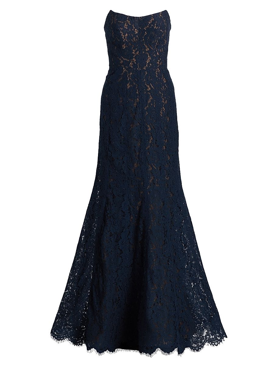 Women's Strapless Lace Mermaid Gown - Navy - Size 16