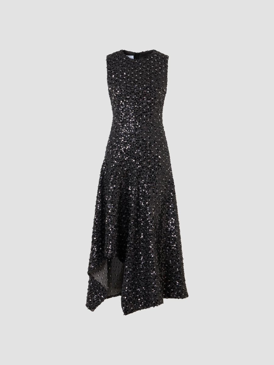 Akris punto Women's Wool Handkerchief-Hem Knit Midi Dress - Black Denim - Size 16