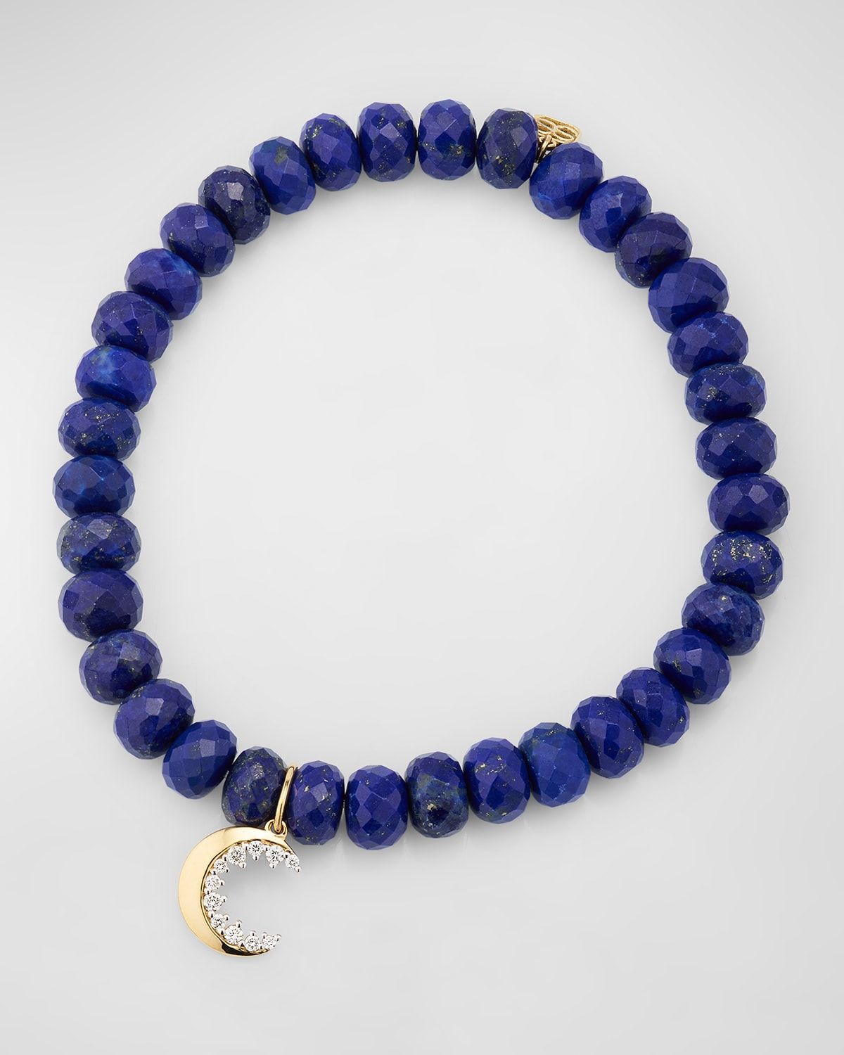 Small Crescent Moon Charm on Lapis Beaded Bracelet
