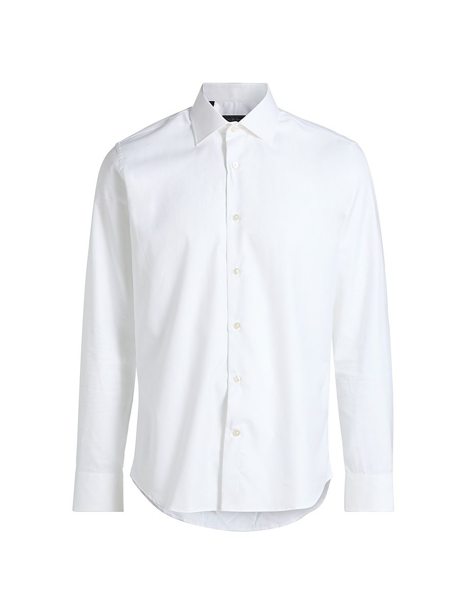 Men's COLLECTION Herringbone Cotton Dress Shirt - White - Size 17.5