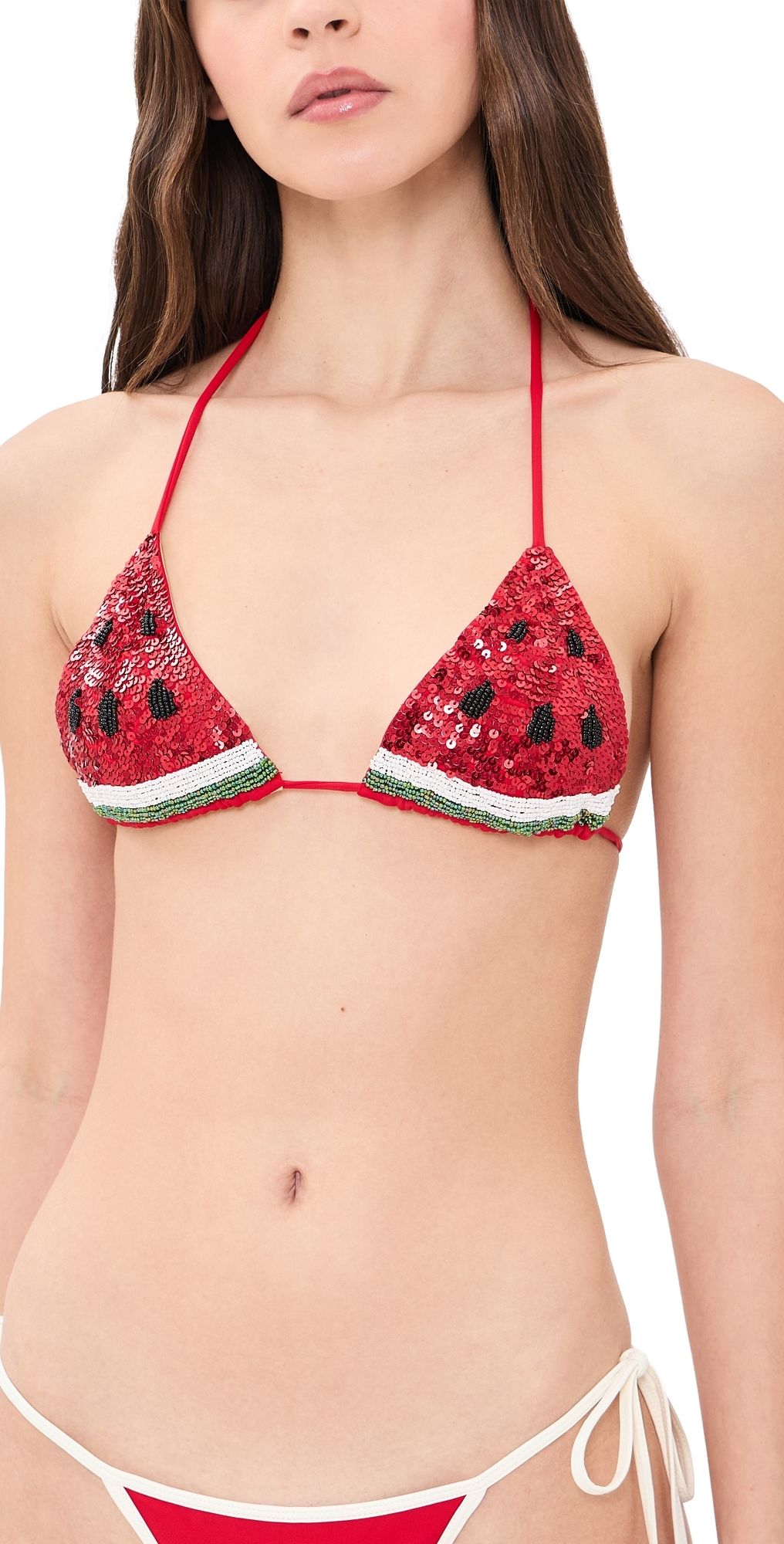 Leslie Amon Watermelon Slice Tirangle Bikini Top Watermelon L