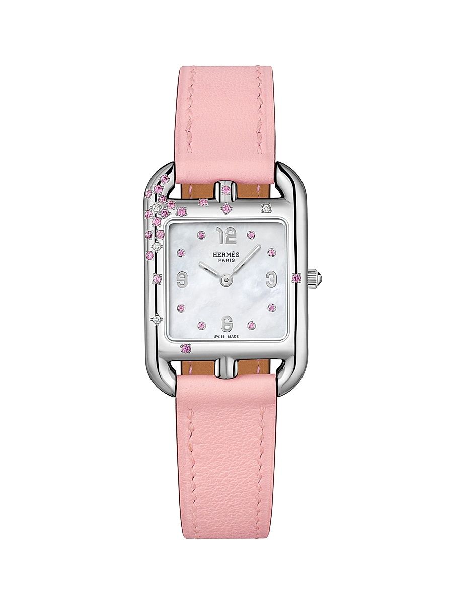 Women's Cape Cod Stainless Steel, Pink Sapphire, 0.02 TCW Diamond & Leather Strap Watch/31MM - Pink