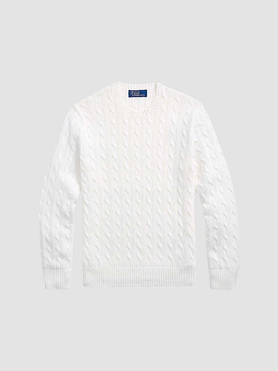 Polo Ralph Lauren Men's Cable-Knit Cotton Crewneck Sweater - Deckwash White - Size XL