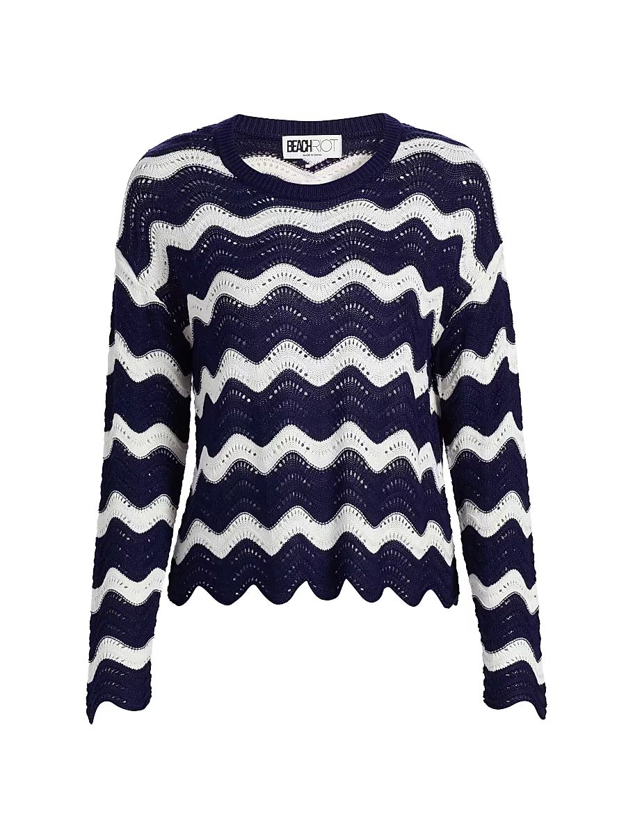Women's Beach Chevron Sweater - Navy And White Tides - Size XS