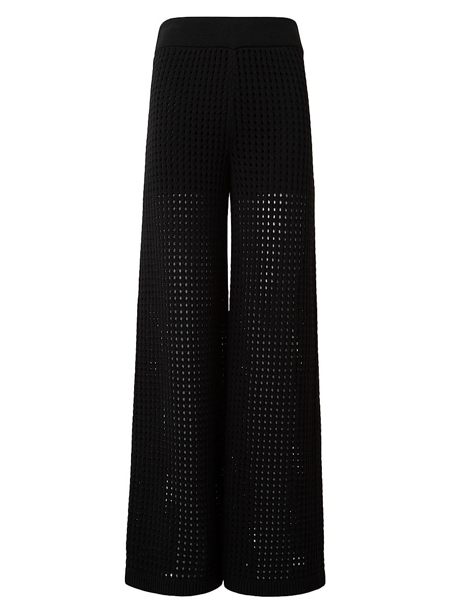 Women's Mesh Knit Cotton Wide-Leg Pants - Black - Size 8