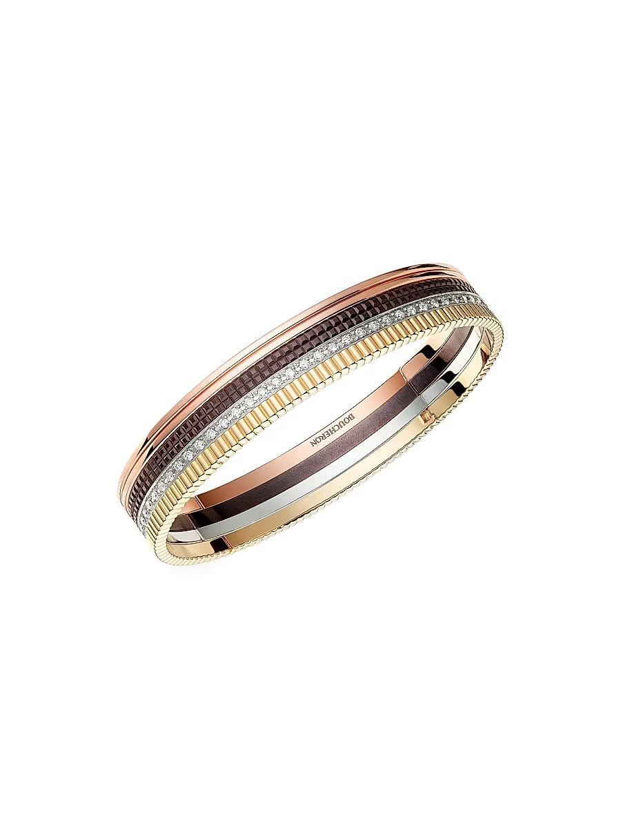Women's Quatre Classique 18K Yellow Gold, Pink Gold, White Gold & Diamond Bangle Bracelet - Rose Gold - Size 7.5