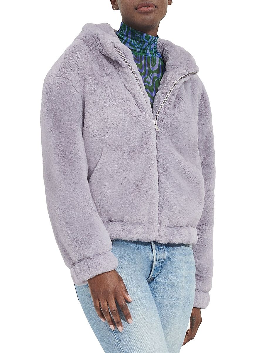 Women's Mandy Faux Fur Zip-Front Hoodie - Cloudy Grey - Size Large