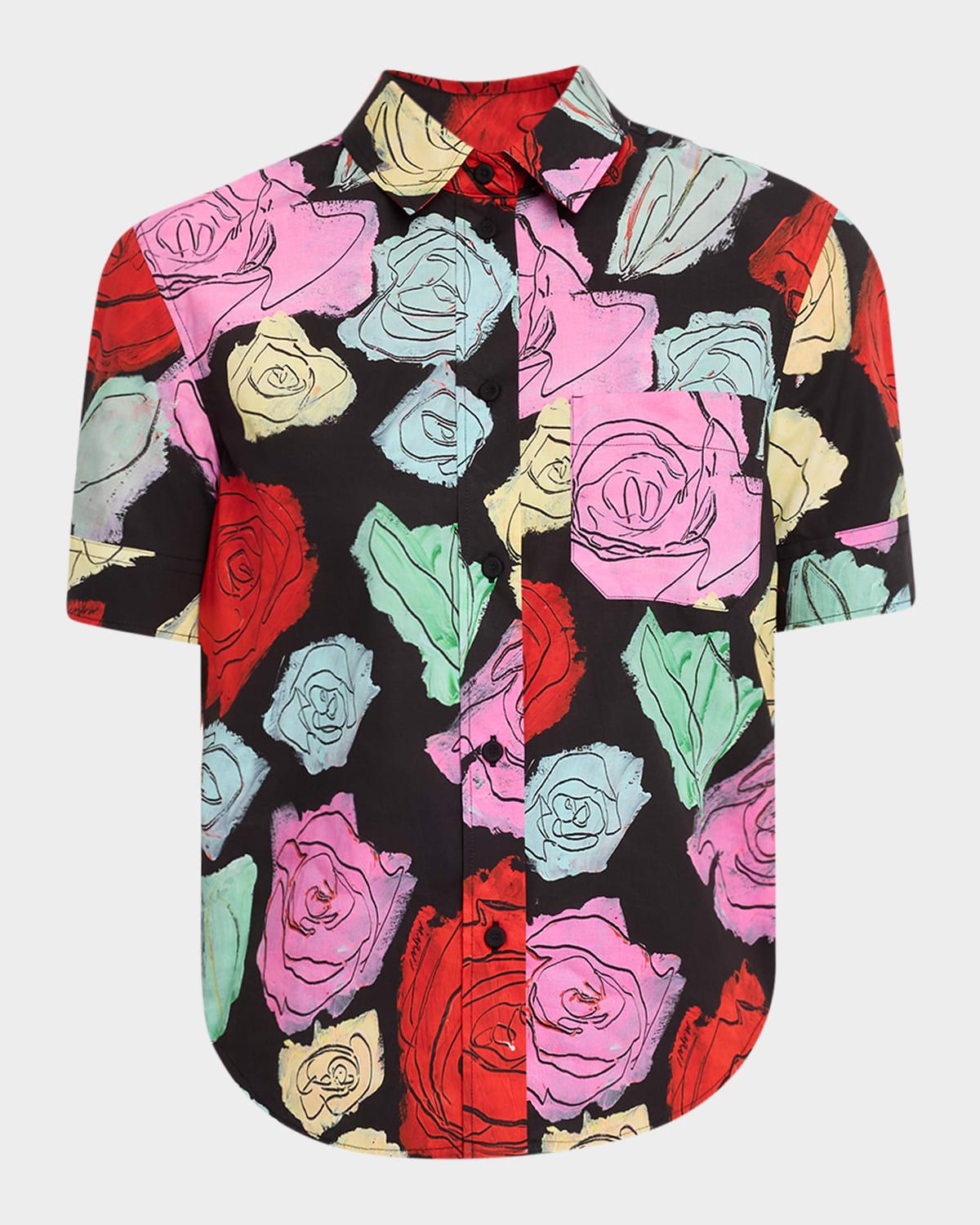 Rose Scribble-Print Short-Sleeve Collared Shirt