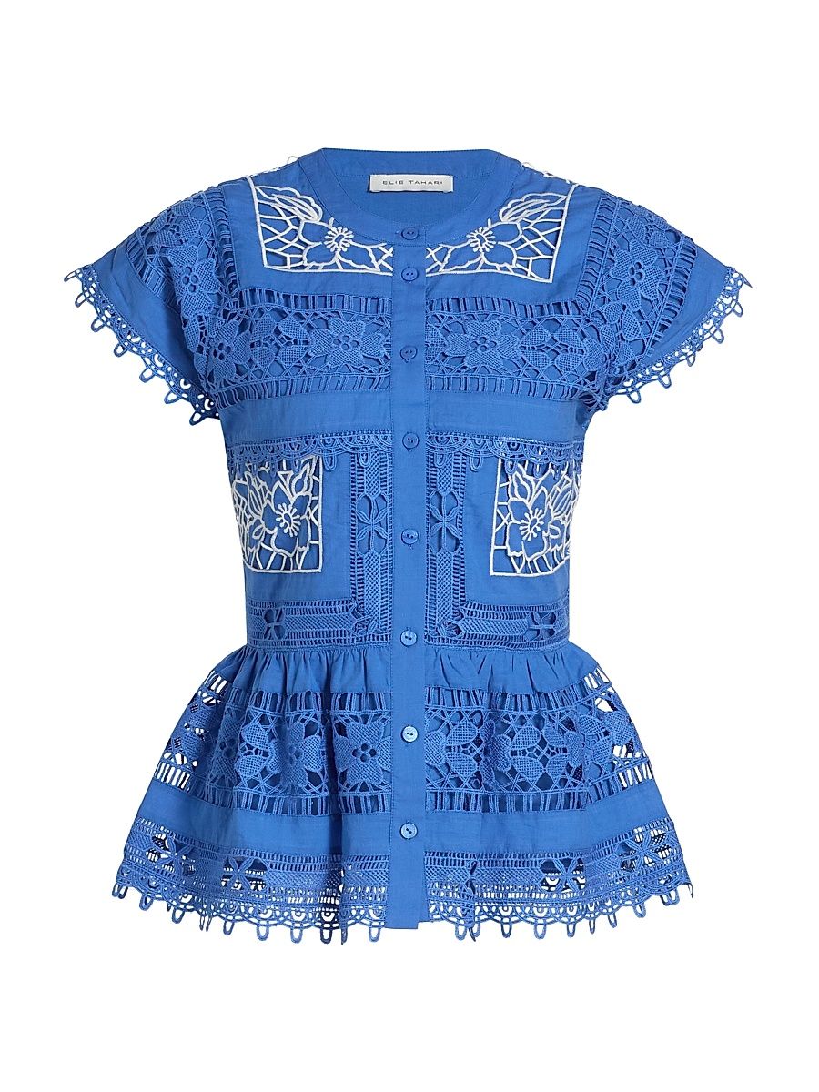 Women's The Ava Eyelet Top - Seaport Blue - Size 2