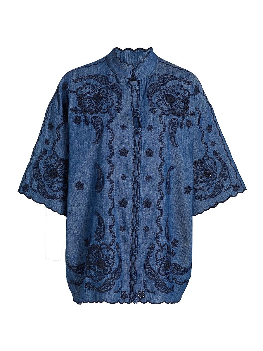 Women's Aster Embroidered Denim Shirt - Railway Blue - Size 6
