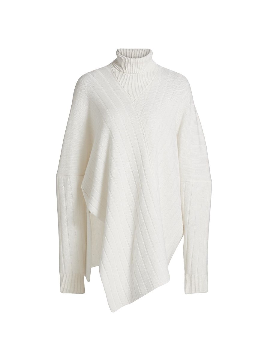 Women's Rib Paneled Turtleneck - Ivory - Size Medium