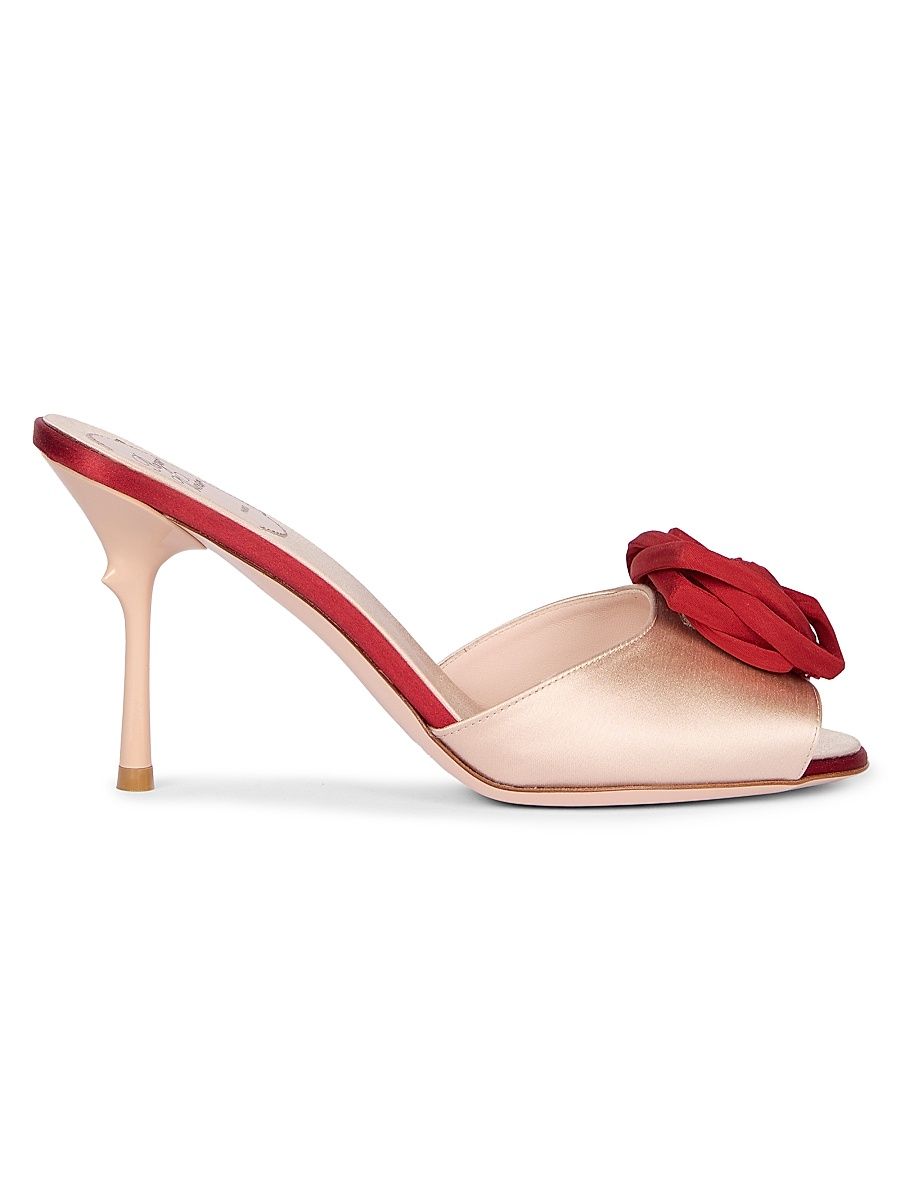 Women's Epine Rose 85MM Satin Mules - Danza Ciliegia - Size 10