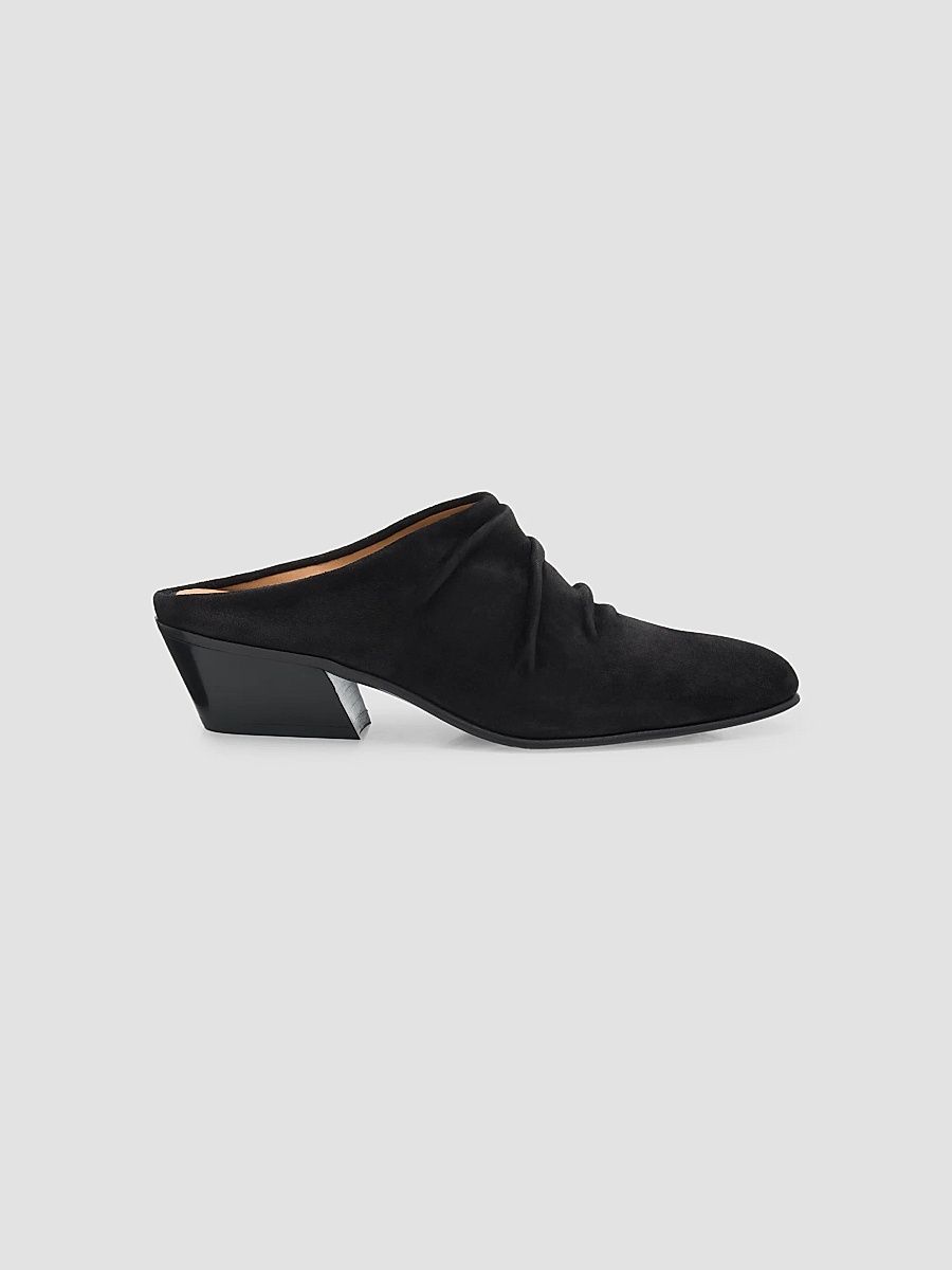 Women's Helenka 30MM Ruched Suede Mules - Black Bessie Suede - Size 11