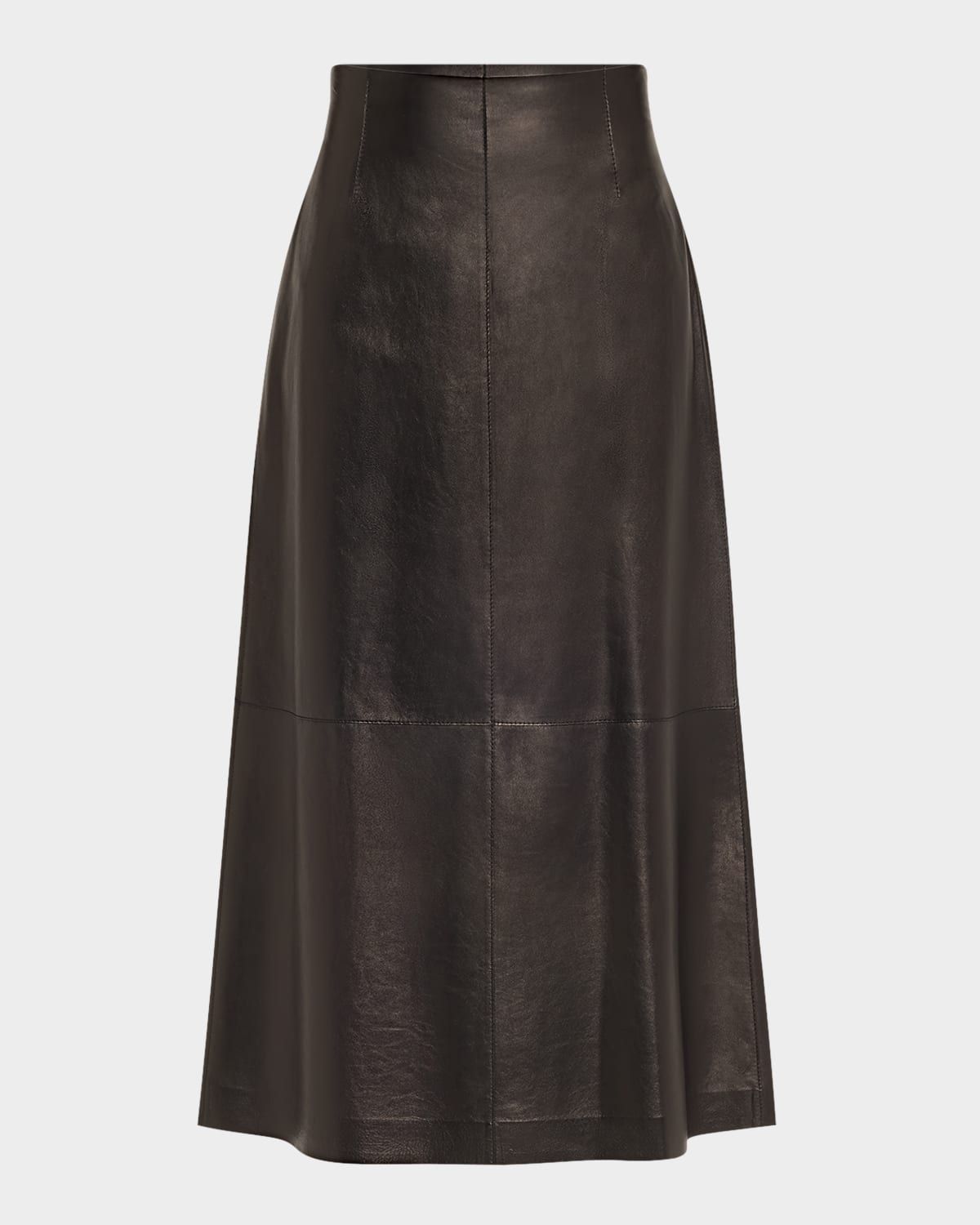 A-Line Leather Midi Skirt