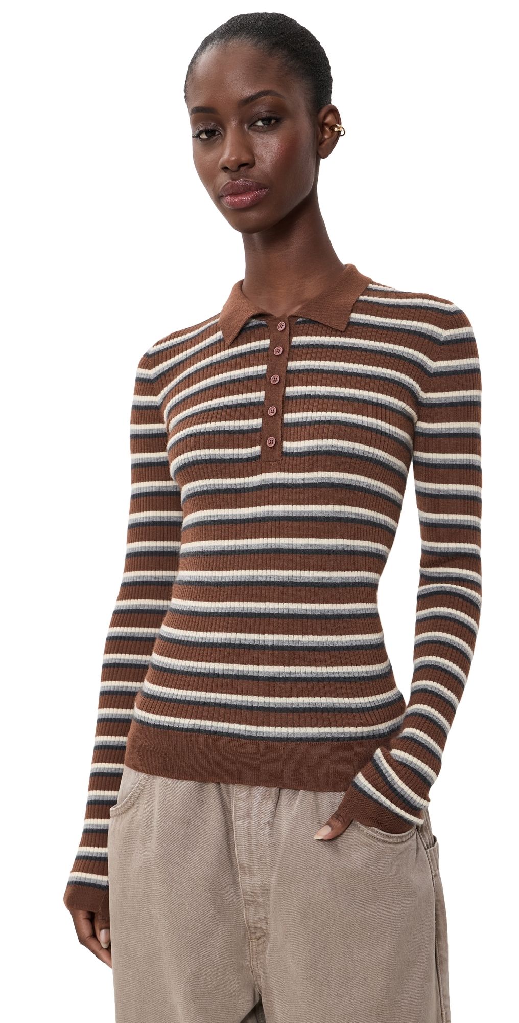 Herskind Milo Cashmere Knit Polo Stripe XS