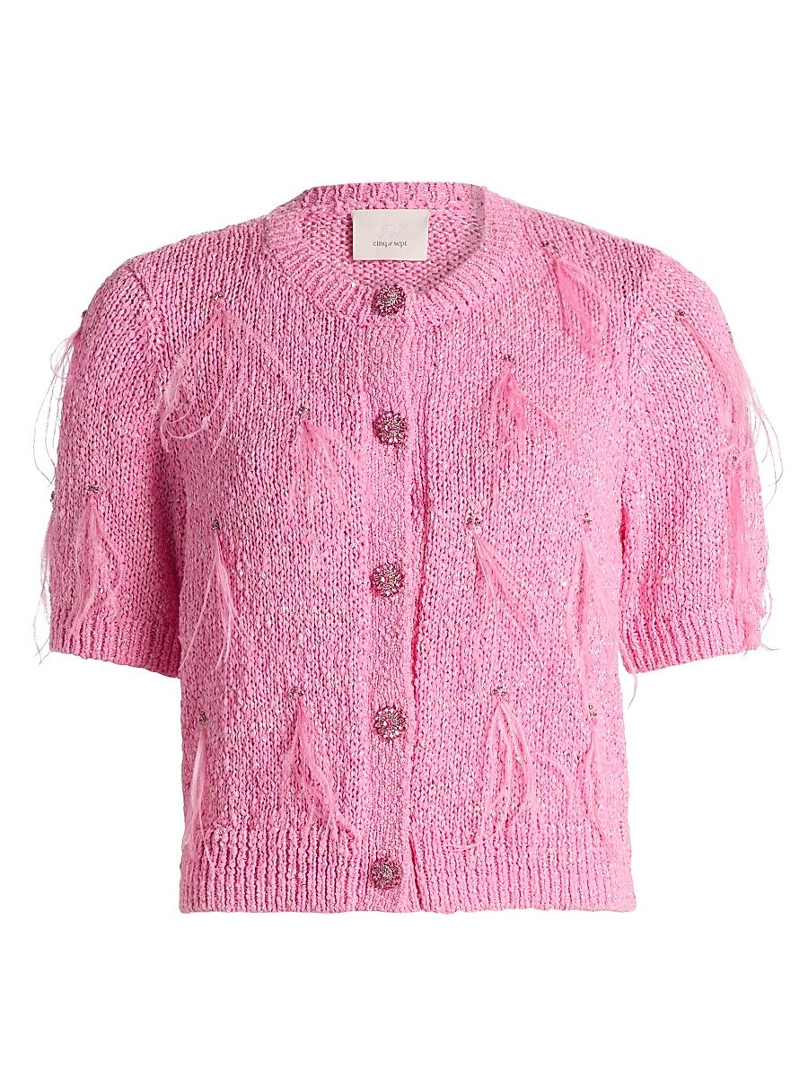 Women's Coralie Cotton-Blend Cardigan - Electric Pink Sequin - Size XL