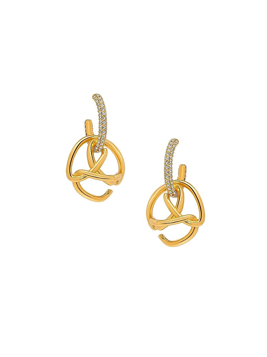 Women's Braided O 24K-Gold-Plated Brass & Glass Crystal Pavé Drop Earrings - Crystal