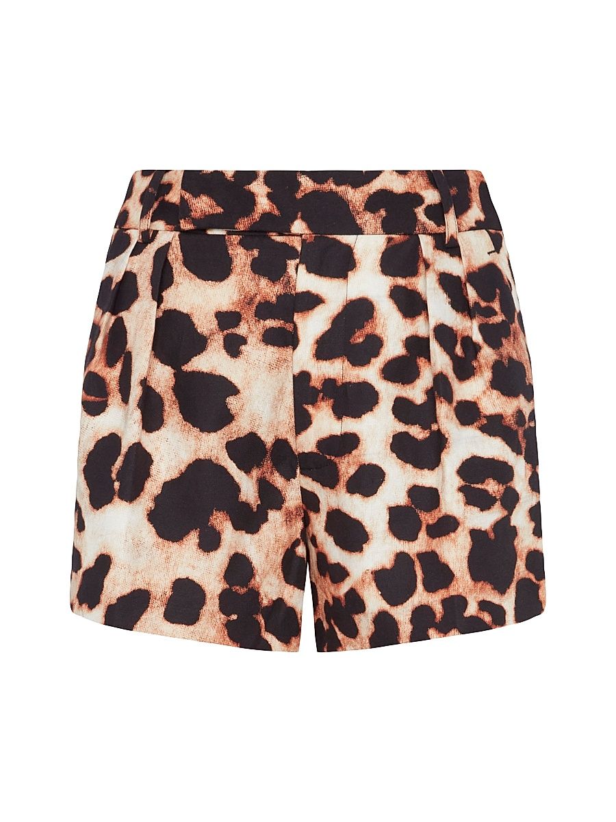 Women's Leopard Pleated Linen-Blend Shorts - Leopard - Size 29
