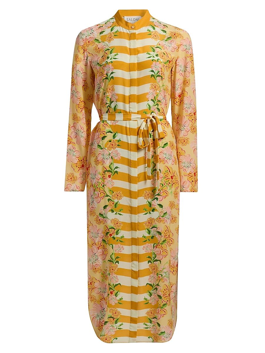 Women's Molly-D Silk Belted Midi Shirtdress - Windflower Stripe Placement - Size 10