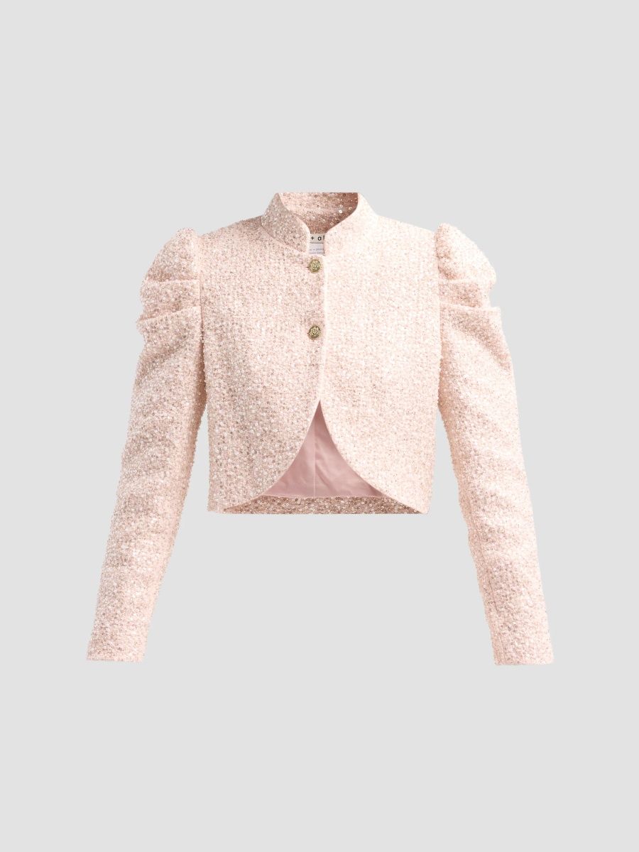 ALICE + OLIVIA Women's Ilaria Embell Tweed Cropped Jacket - Blush - Size XL