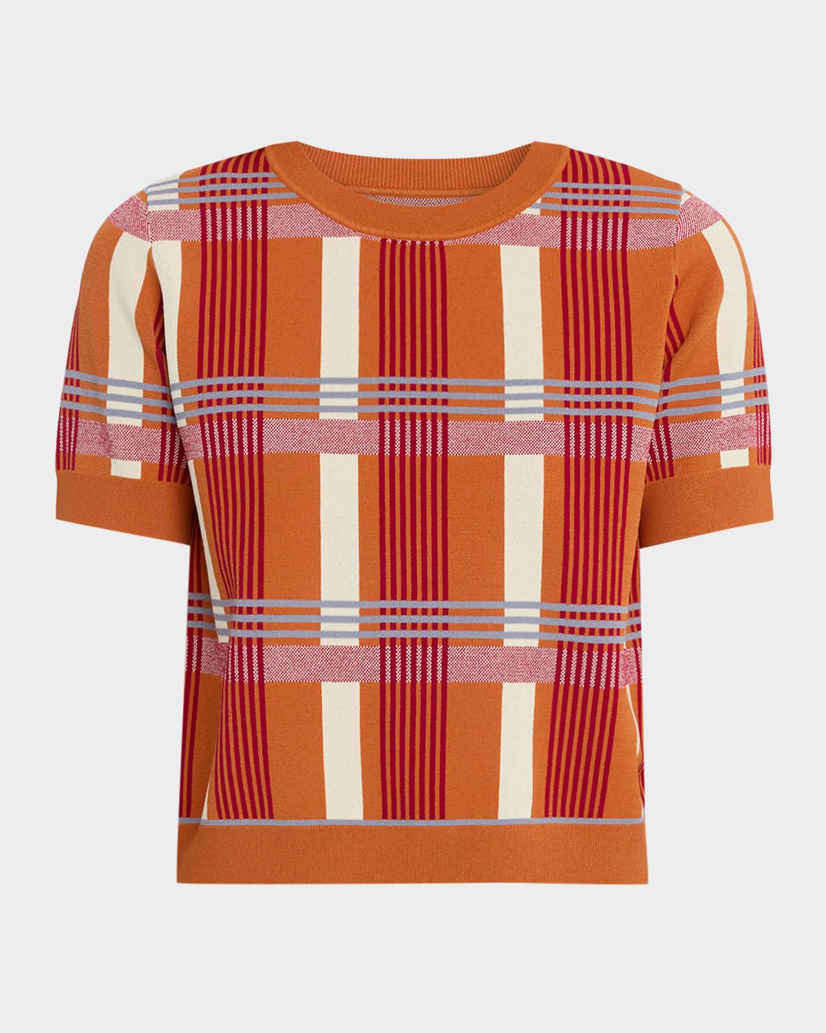 Plaid Short-Sleeve Sweater