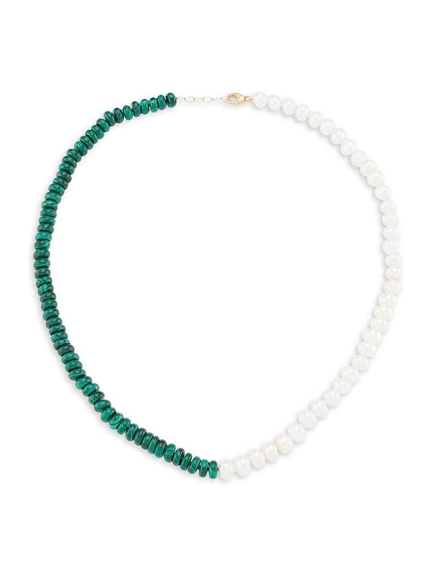 Women's Ocean Union 14K Yellow Gold, Pearls & Malachite Necklace - Green White