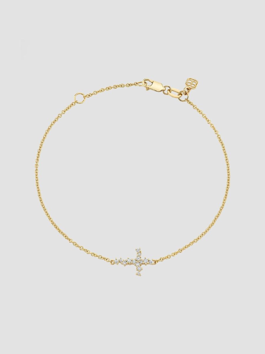 Sydney Evan Women's Tuxedo 14K Yellow Gold & 0.08 TCW Diamond Cross Charm Bracelet - Yellow Gold