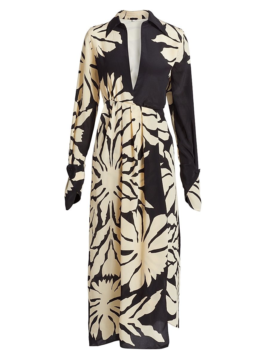 Women's Dream Flowers Silk Midi-Dress - Clavel Black Ecru - Size 8